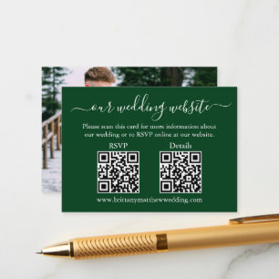 Tarjeta De Recepción Minimalista 2 Boda QR Detalles de RSVP Foto Verde