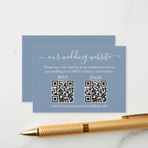 Tarjeta De Recepción Minimalista 2 QR Boda RSVP Detalles Dusty Azul