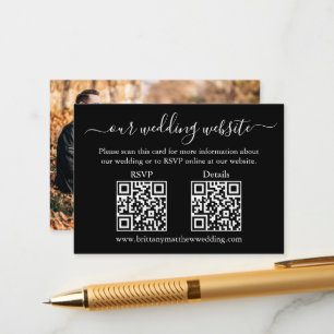Tarjeta De Recepción Minimalista 2 QR Boda RSVP Detalles Foto Negro