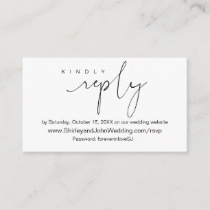 Tarjeta De Recepción Minimalista moderno, letra negra, RSVP en línea