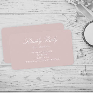 Tarjeta De Recepción Minimalista Rosa Opaco y Blanco RSVP