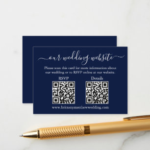 Tarjeta De Recepción Minimalista Simple 2 QR Boda RSVP Detalles Azul