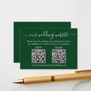 Tarjeta De Recepción Minimalista Simple 2 QR Boda RSVP Detalles Verde