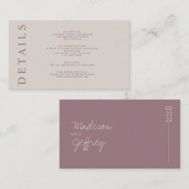 Tarjeta De Recepción Minimalista Tan Mauve Rubor Pink Earth Tone Enclos