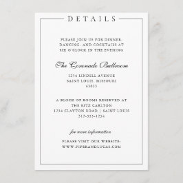 Tarjeta De Recepción Minimalistas detalles elegantes de Boda blanco y n