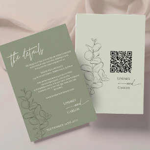 Tarjeta De Recepción Minimalistas hojas a mano detalles de color verde