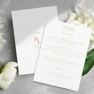 Tarjeta De Recepción Mínimo Boda Detalles Monograma Verde Coral