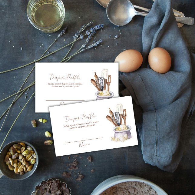 Tarjeta De Recepción Mínimo Boho Bakery Chef Diaper Raffle Baby Shower (Minimal Boho Bakery Chef Diaper Raffle Baby Shower Enclosure Card)