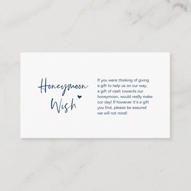 Tarjeta De Recepción Mínimo elegancia casual, Azul marino, Deseos de lu (Anverso)