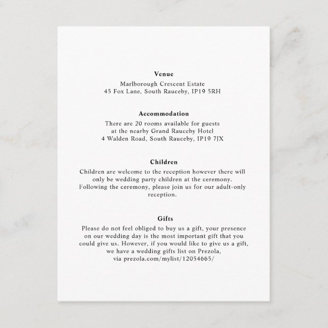 Tarjeta De Recepción Mínimo Elegante Floral Botánica de Monogramos (Anverso)