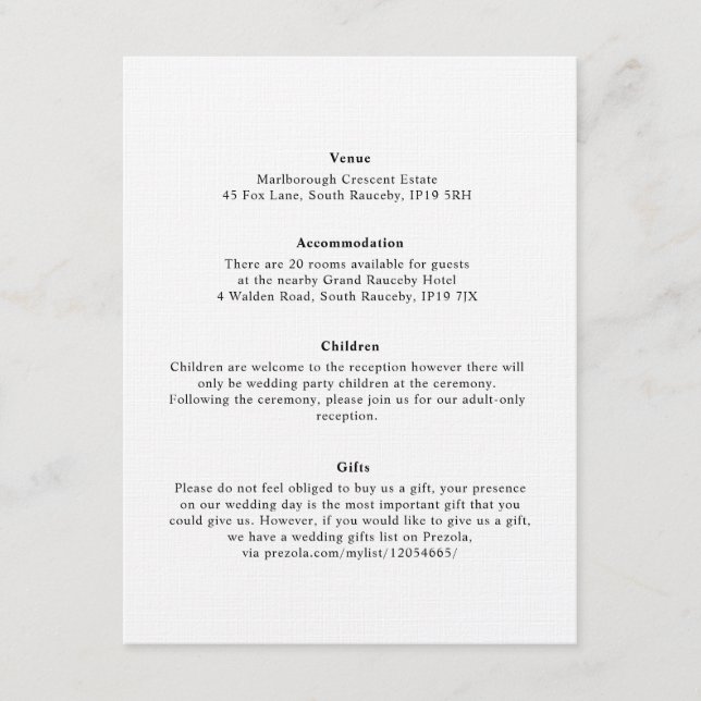 Tarjeta De Recepción Mínimo Elegante Floral Botánica de Monogramos (Anverso)