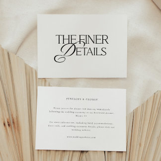 Tarjeta De Recepción Mínimo "Los Detalles Más Finos" Boda en Blanco y N
