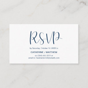 Tarjeta De Recepción Mínimo moderno, Azul marino, RSVP responde