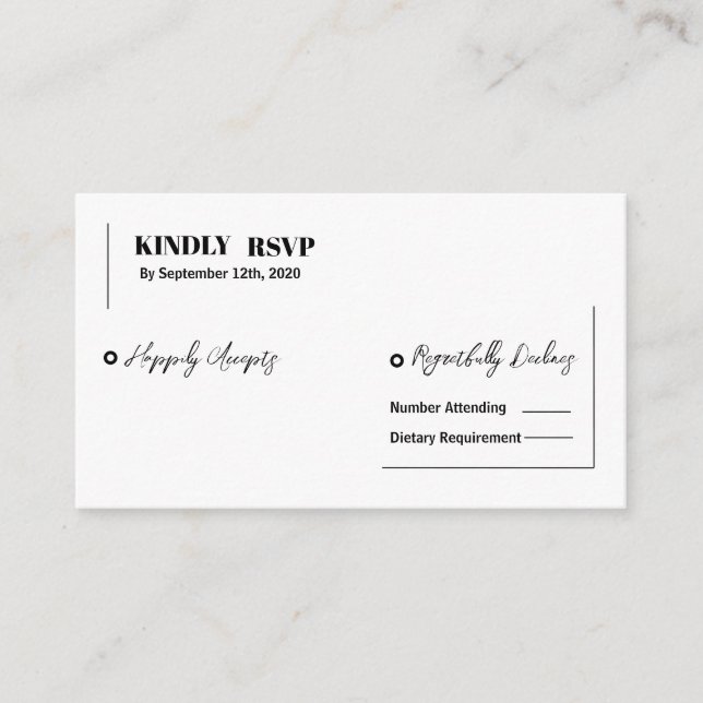 Tarjeta De Recepción Mínimo moderno matrimonio negro y blanco RSVP (Anverso)
