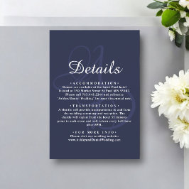 Tarjeta De Recepción Mínimo Navy Blue Monograma Blanco Elegante Boda