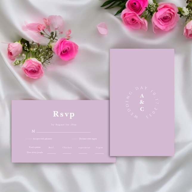 Tarjeta De Recepción Mínimo simple en monograma Boda RSVP (fun bold lilic  wedding rsvp card , mix and match wedding ststionary , editable ,downloadable ,
)