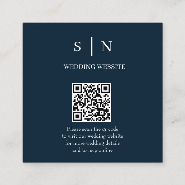 Tarjeta De Recepción Mínimo y Chic | Código QR azul marino y blanco (Anverso)