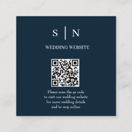 Tarjeta De Recepción Mínimo y Chic | Código QR azul marino y blanco