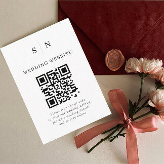 Tarjeta De Recepción Mínimo y Chic | Código QR de Boda en Blanco y Negr