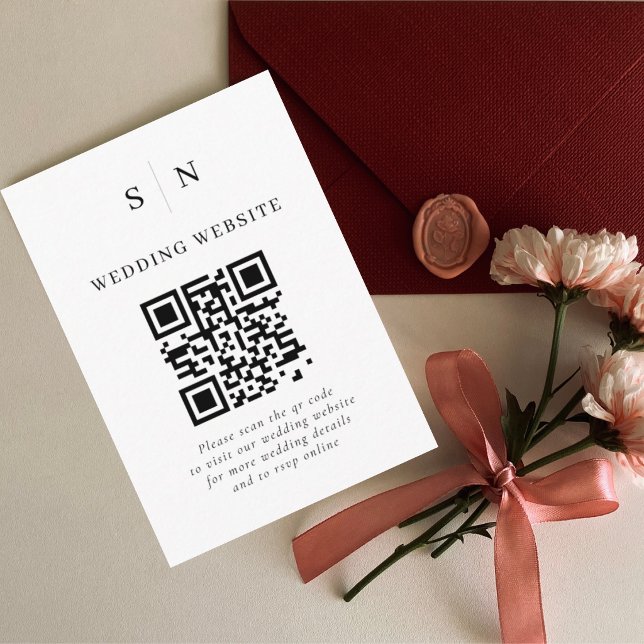Tarjeta De Recepción Mínimo y Chic | Código QR de Boda en Blanco y Negr (Subido por el creador)