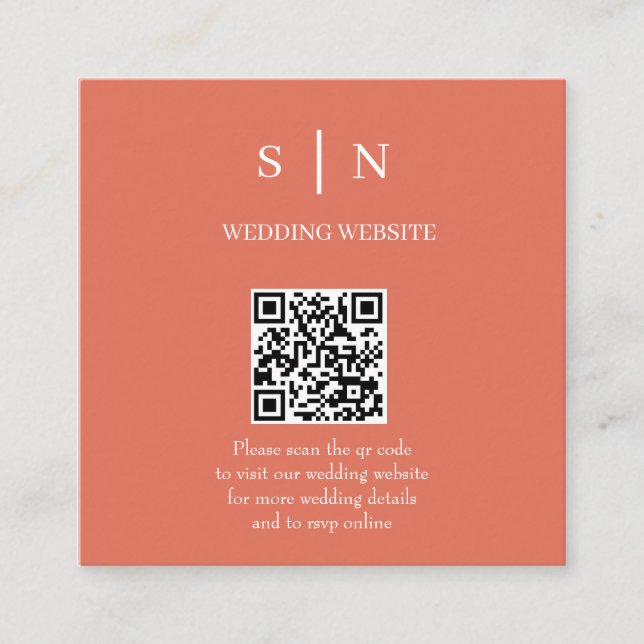 Tarjeta De Recepción Mínimo y Chic | Código QR de Terracota y Blanco (Anverso)