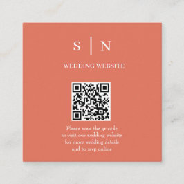 Tarjeta De Recepción Mínimo y Chic | Código QR de Terracota y Blanco