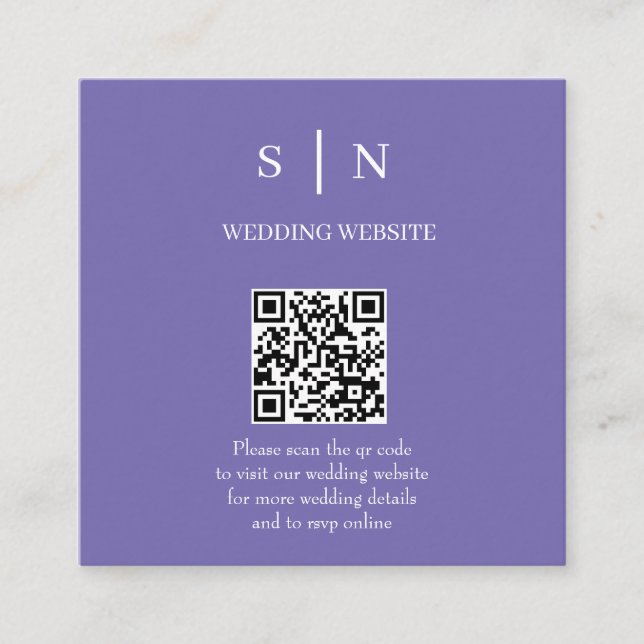 Tarjeta De Recepción Mínimo y Chic | Código QR Morado y Blanco (Anverso)