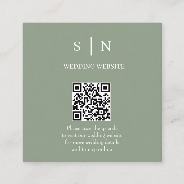 Tarjeta De Recepción Mínimo y Chic | Código QR Verde Salvia y Blanco (Anverso)
