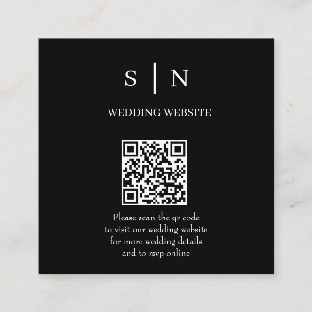 Tarjeta De Recepción Mínimo y Elegante | Código QR en Blanco y Negro (Anverso)