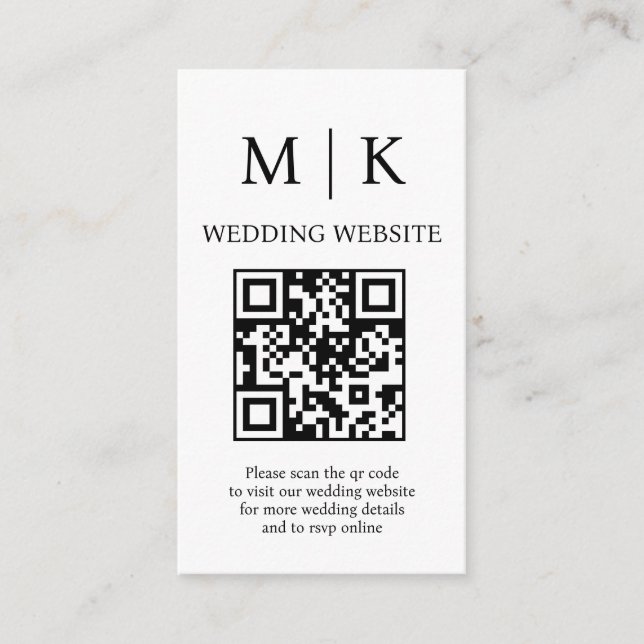Tarjeta De Recepción Mínimo y Moda | Boda de código QR en blanco y negr (Anverso)