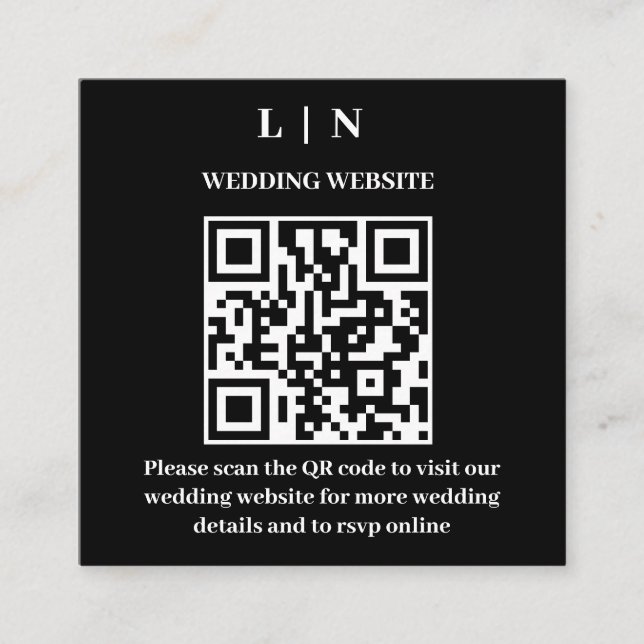 Tarjeta De Recepción Mínimo y Moda | Boda de código QR en blanco y negr (Anverso)