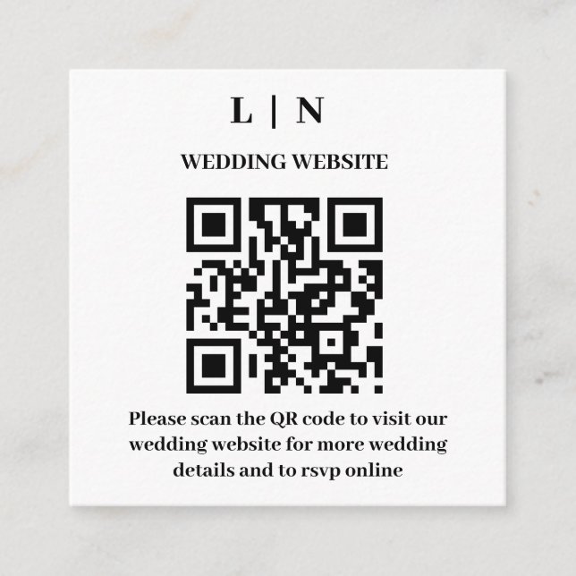 Tarjeta De Recepción Mínimo y Moda | Boda de código QR en blanco y negr (Anverso)