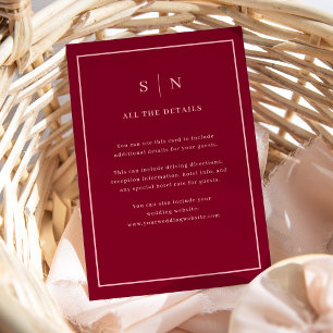 Tarjeta De Recepción Mínimo y Moda de Borgoña Detalles del invitado d