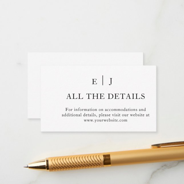 Tarjeta De Recepción Mínimo y Moda | Detalles del Boda blanco y negro (Anverso/Reverso In Situ)