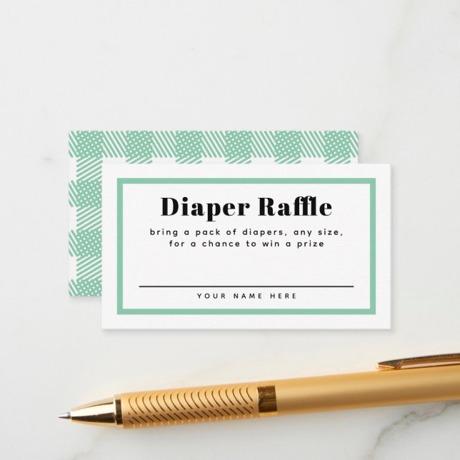 Tarjeta De Recepción Mint Green Gingham Plaid Baby Shower Diaper Raffle (Anverso/Reverso In Situ)