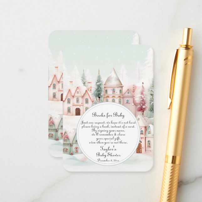 Tarjeta De Recepción Mint Pink Winter Fairytale Shower Books Libros par (Anverso/Reverso In Situ)