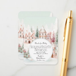 Tarjeta De Recepción Mint Pink Winter Fairytale Shower Books Libros par