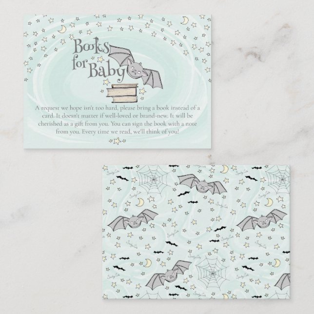Tarjeta De Recepción Mint Spooky Cute Bats Libros para bebés Baby Showe (Anverso / Reverso)