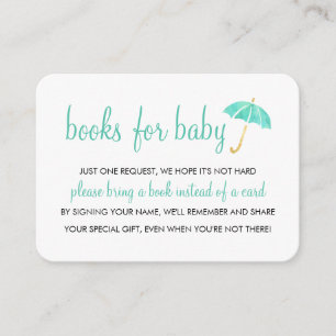 Tarjeta De Recepción Mint Umbrella Baby Shower   Libros para insertar b