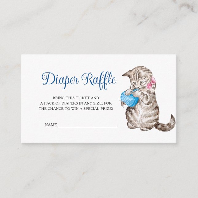 Tarjeta De Recepción Miss Moppet Kitten Baby Shower Diaper Raffle (Anverso)
