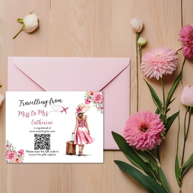 Tarjeta De Recepción Miss To Mrs Travel Pink Bow Vestido Bridal Shower (Subido por el creador)