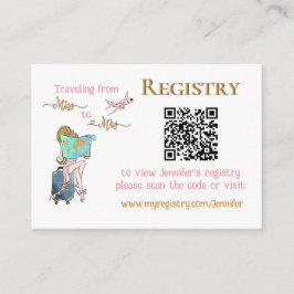 Tarjeta De Recepción Miss Viajero a la Sra. Bridal Shower Registry QR