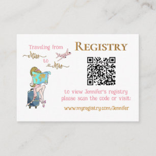 Tarjeta De Recepción Miss Viajero a la Sra. Bridal Shower Registry QR