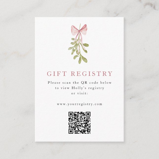 Tarjeta De Recepción Mistletoe Dusty Rosa Bow QR Code (Anverso)