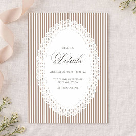 Tarjeta De Recepción Mocha Brown Stripe Lace Doily Wedding Details