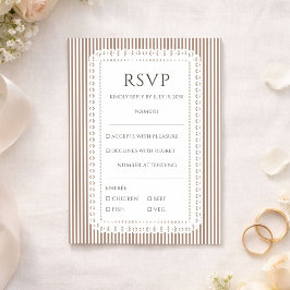 Tarjeta De Recepción Mocha Brown Stripe Lace Doily Wedding RSVP