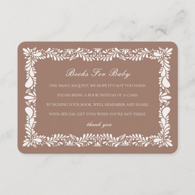 Tarjeta De Recepción Mocha Brown Talavera Tile Libros Para Bebés Insert (Anverso)
