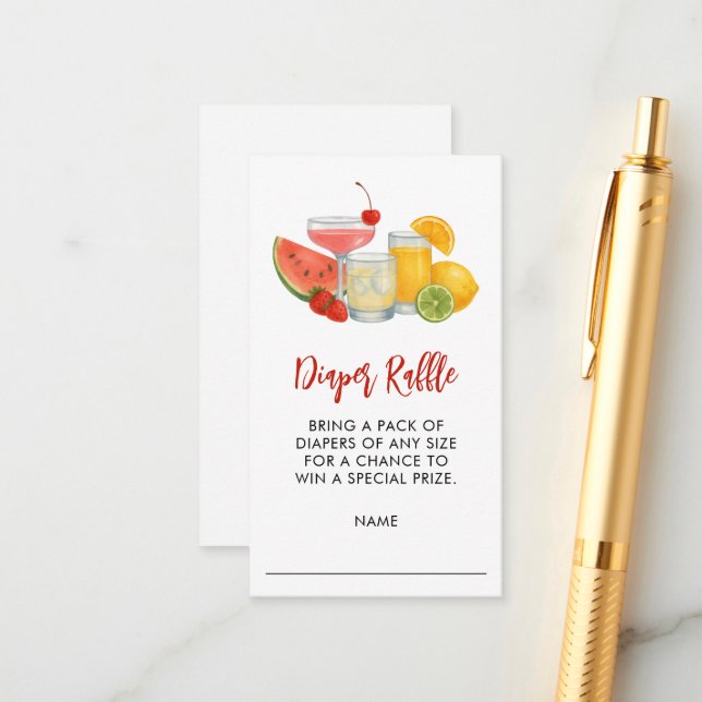 Tarjeta De Recepción Mocktail Summer Baby Shower Diaper Raffle (Anverso/Reverso In Situ)