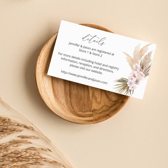 Tarjeta De Recepción MOD Boho Pampas Grass Beach Floral Detalles SM (Subido por el creador)