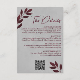 Tarjeta De Recepción Mod Lees Burgundy Gray Boda Detalles Código QR